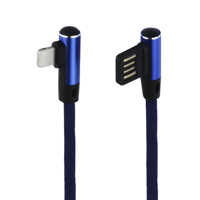 USB кабель "LP" для Lightning 8-pin оплетка Т-порт 1м. (синий/европакет)