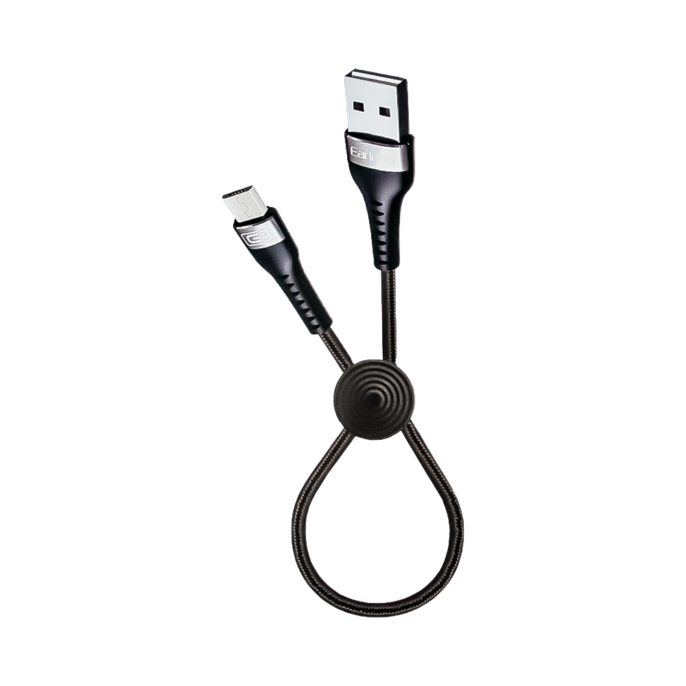 USB кабель Earldom EC-094M MicroUSB, 3А, 0.25м, нейлон (черный)
