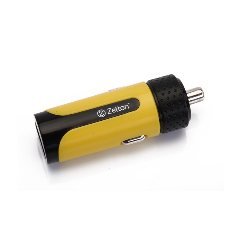 АЗУ с выходом USB ток зарядки 2.1А черное с желтой вставкой (Zetton ZTLSCC2A1UBY)
