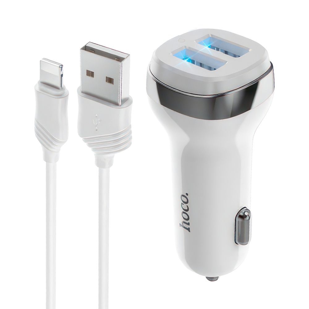 АЗУ HOCO Z40 Superior 2xUSB, 2.4А, LED + USB кабель Lightning 8-pin, 1м (белый)