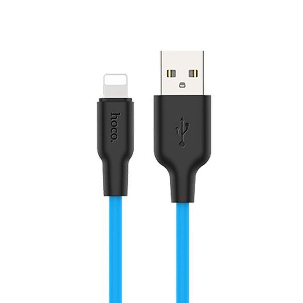 USB кабель HOCO X21 Plus Silicone Lightning 8-pin, 2.4А, 1м, силикон (голубой/черный)