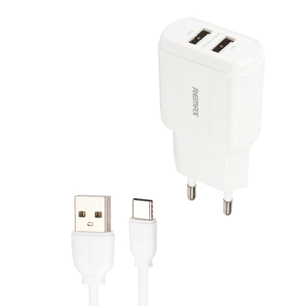СЗУ REMAX RP-U22 2xUSB, 2.4А + кабель Type-C, 1м (белый)