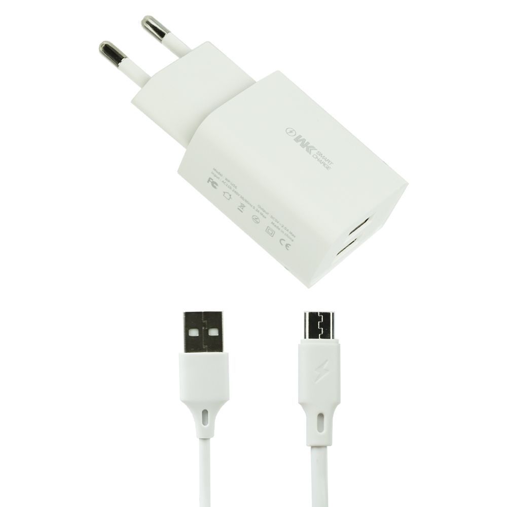 СЗУ WK Maxspeed WP-U56m 2xUSB, 2А + кабель MicroUSB, 1м (белый)