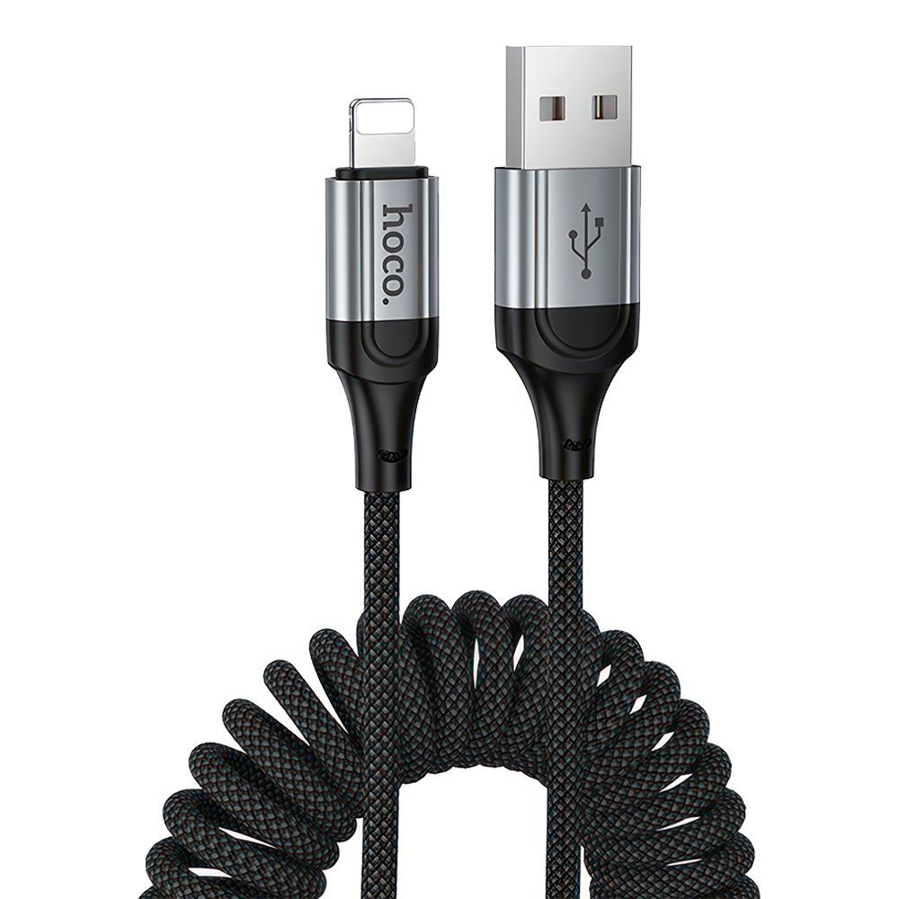 USB кабель HOCO X121 Nuevo Lightning 8-pin, 2.4A, пружина, 1.5м, нейлон (черный)