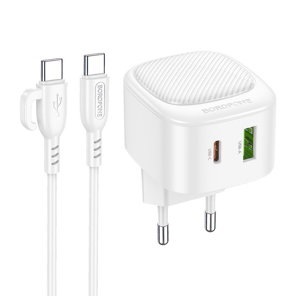 СЗУ BOROFONE BAS22A Fortune 1xUSB, 1xUSB-C, QC3.0, PD20W + USB-С кабель Type-C, 1м (белый)