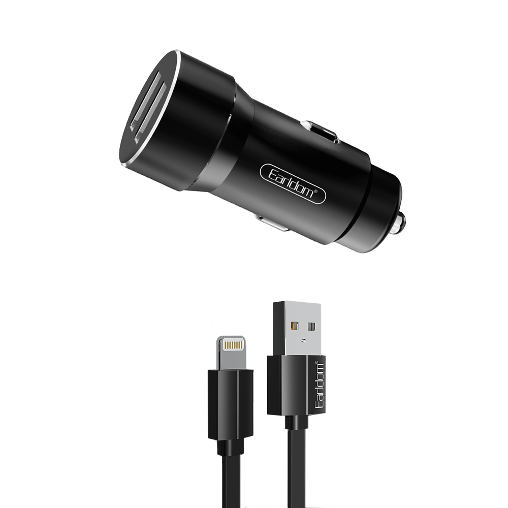 АЗУ Earldom ES-CC4I 2xUSB, 2.4A + кабель Lightning 8-pin, 1м (черный)