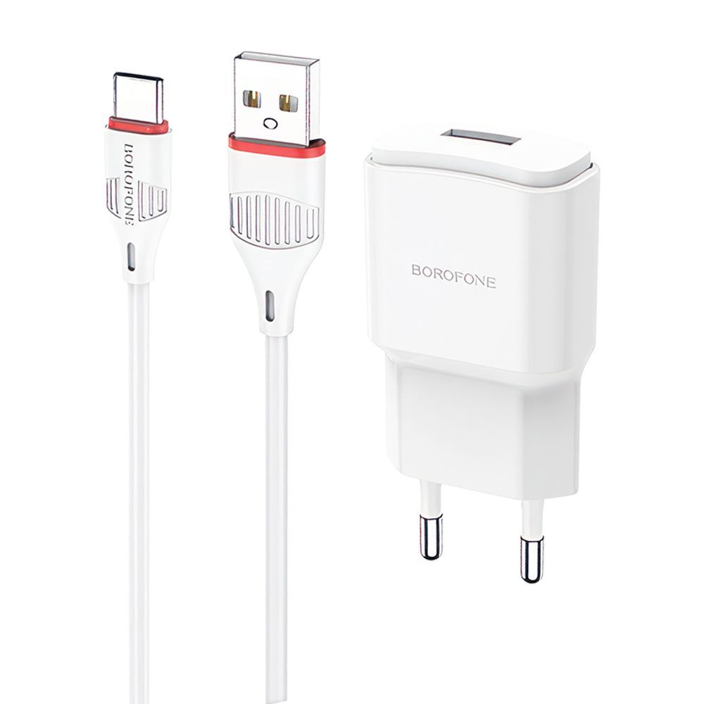 СЗУ BOROFONE BA48A Orion 1xUSB, 2.1А + кабель Type-C, 1м (белый)