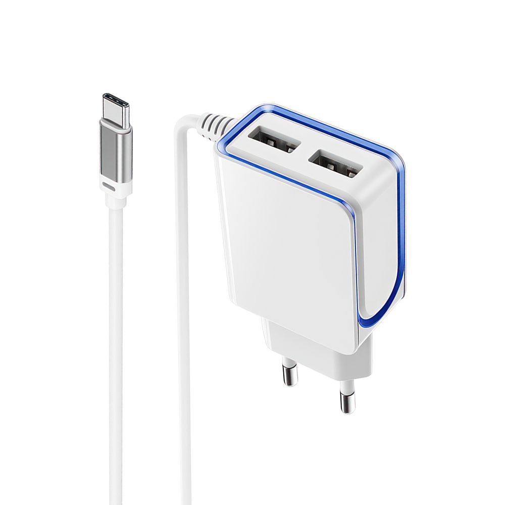 СЗУ BOROFONE BA35 Brilliant 2xUSB, 2.1А, интегрированный кабель Type-C, 1м (белый)