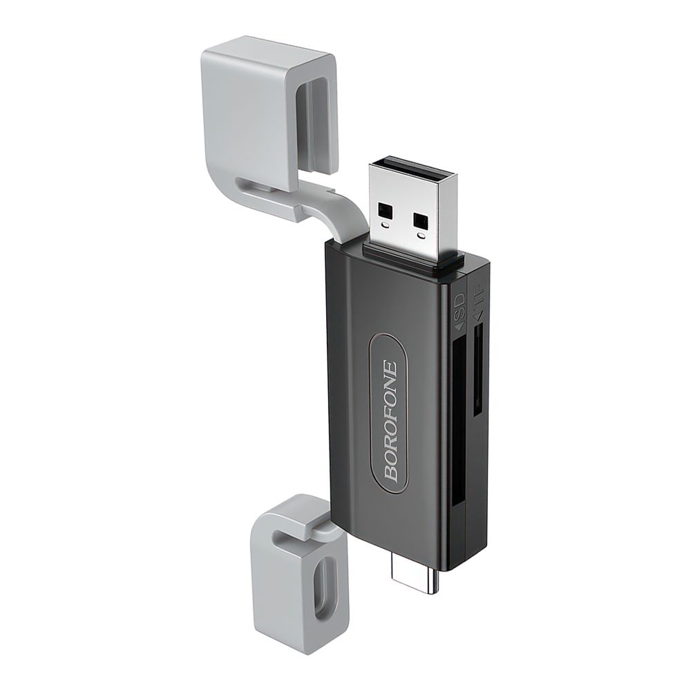 USB/USB-C Картридер BOROFONE DH9 Wisdom 2 в 1 USB 2.0 (черный)