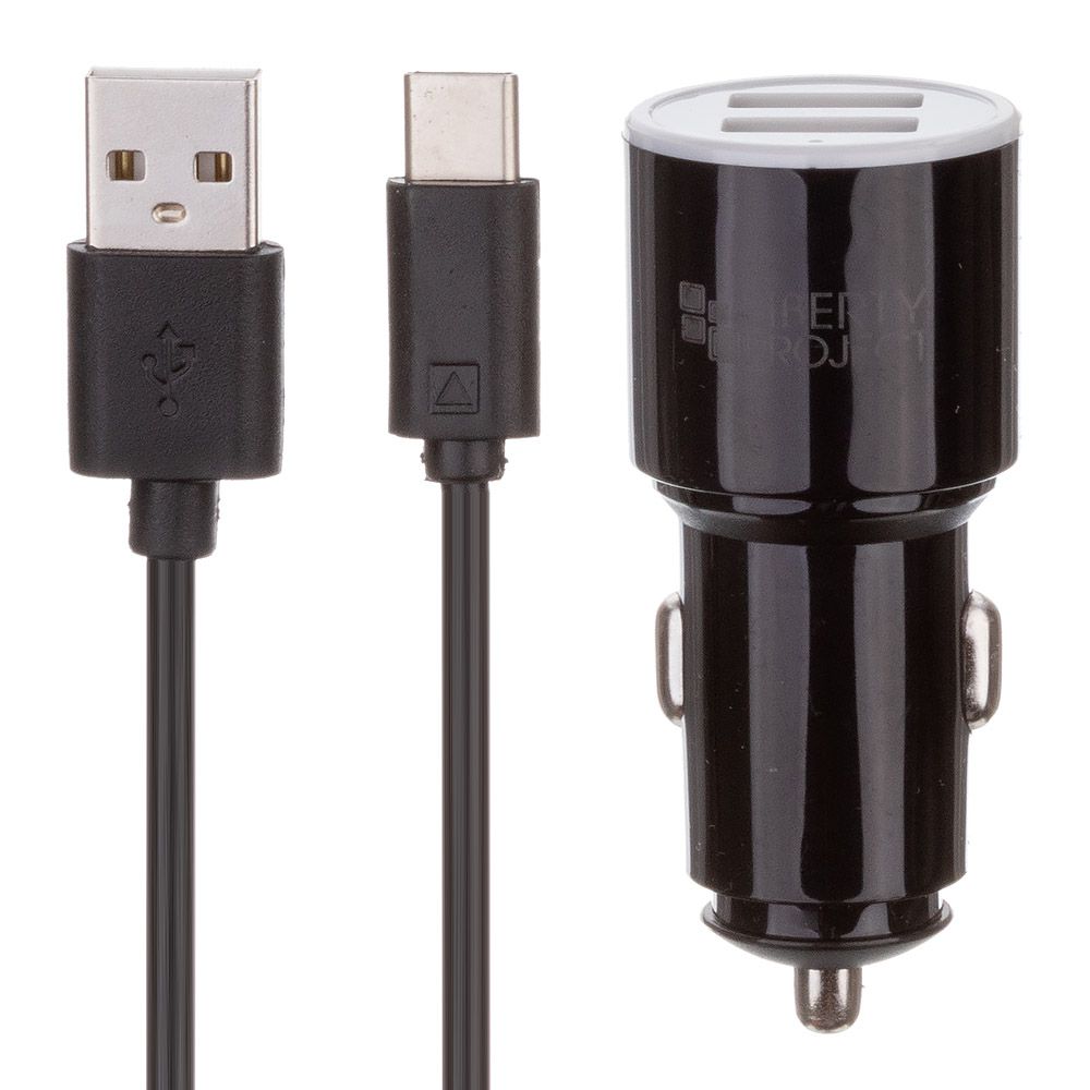 АЗУ "LP" Barrel Series 2хUSB 2.1А + USB кабель Type-C (черное/коробка)
