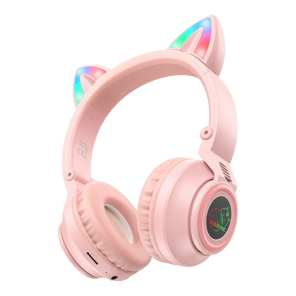 Bluetooth гарнитура BOROFONE BO18 Cat BT 5.0, 3.5мм, MicroSD, накладная (розовый)