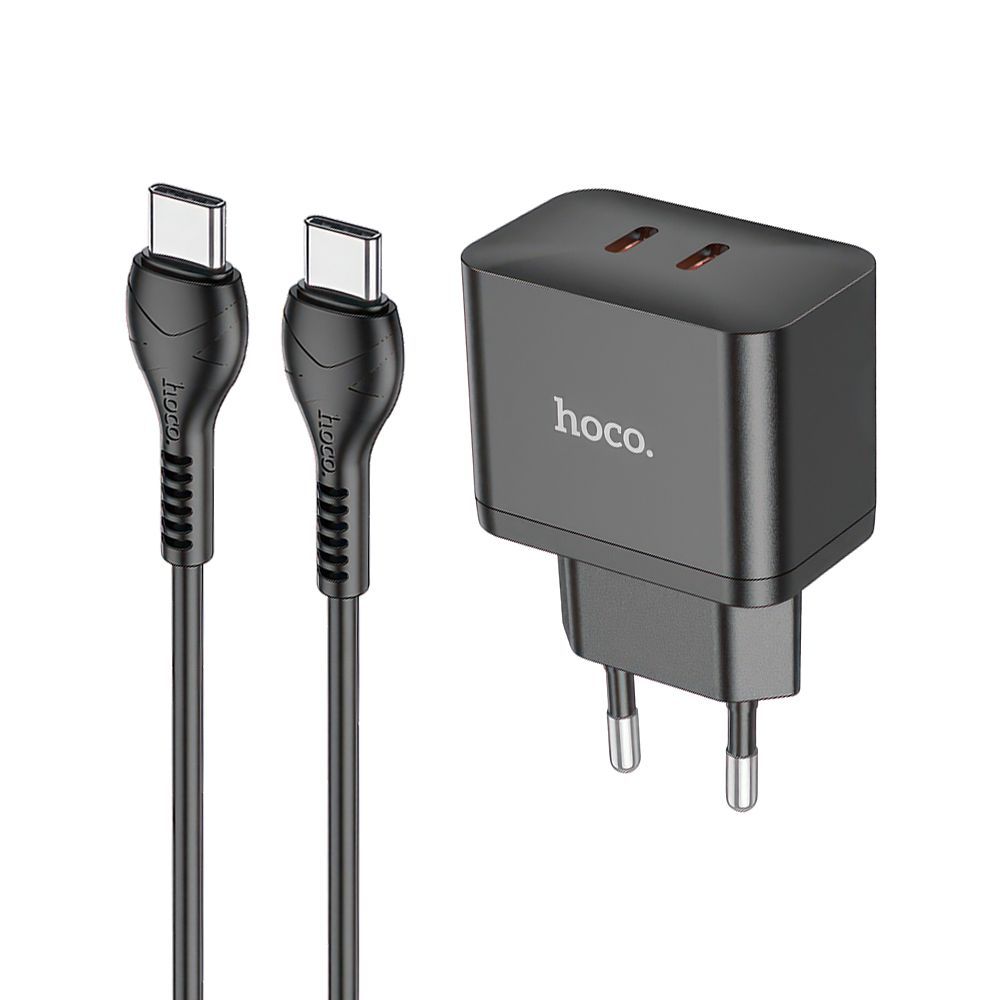 СЗУ HOCO N29 Triumph 2xUSB-C, 3А, PD35W, QC3.0, GaN + USB-C кабель Type-C, 1 м (черный)