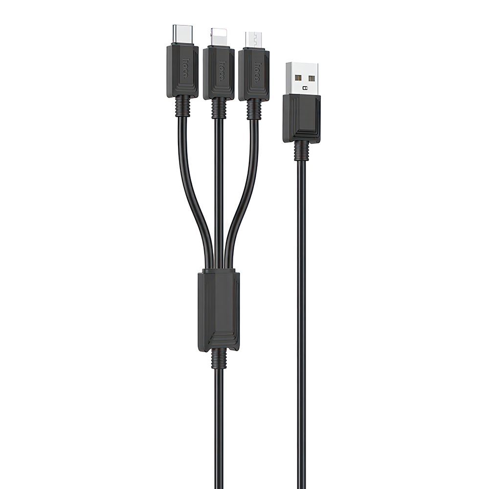 USB кабель HOCO X74 Lightning 8-pin/MicroUSB/Type-C, 3в1, 1м, PVC (черный)