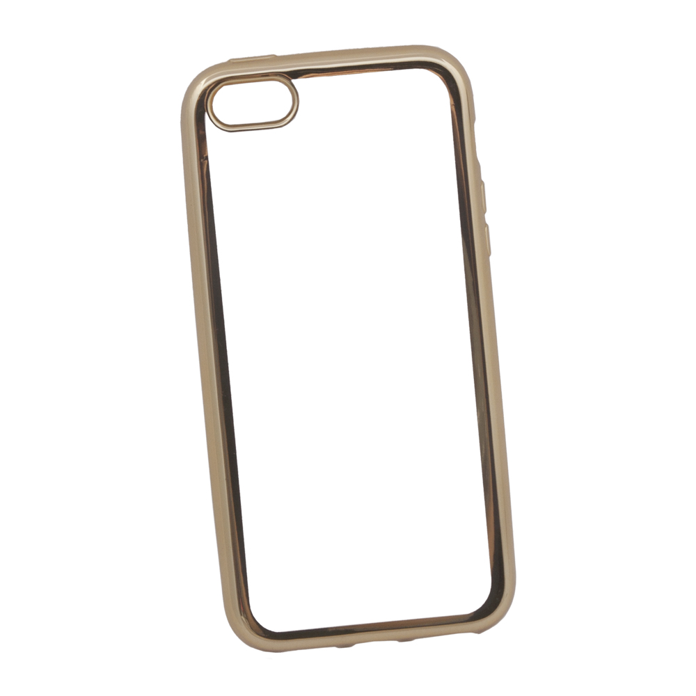 Силиконовый чехол "LP" для iPhone 5/5s/SE TPU (прозрачный с золотой хром рамкой, коробка)
