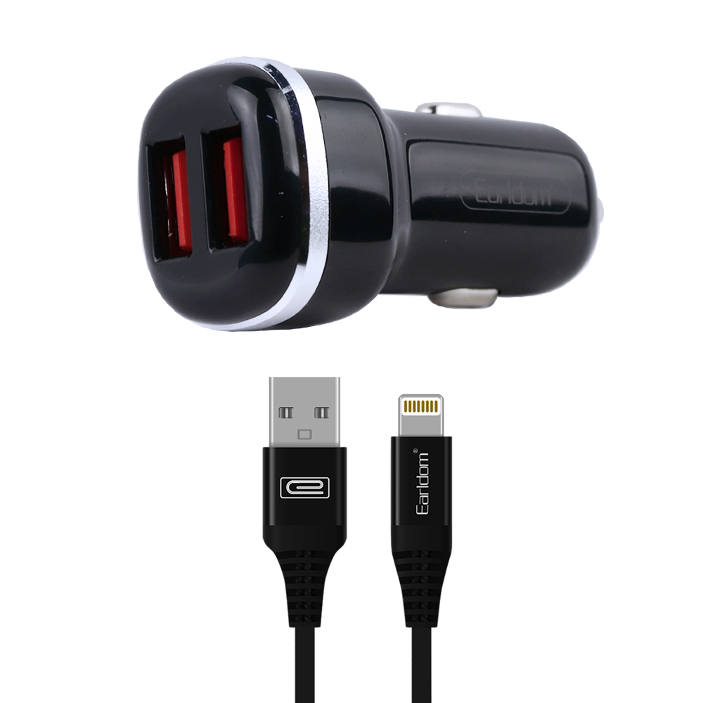 АЗУ Earldom ES-138I 2xUSB, 2.4A + кабель Lightning 8-pin, 1м (черный)