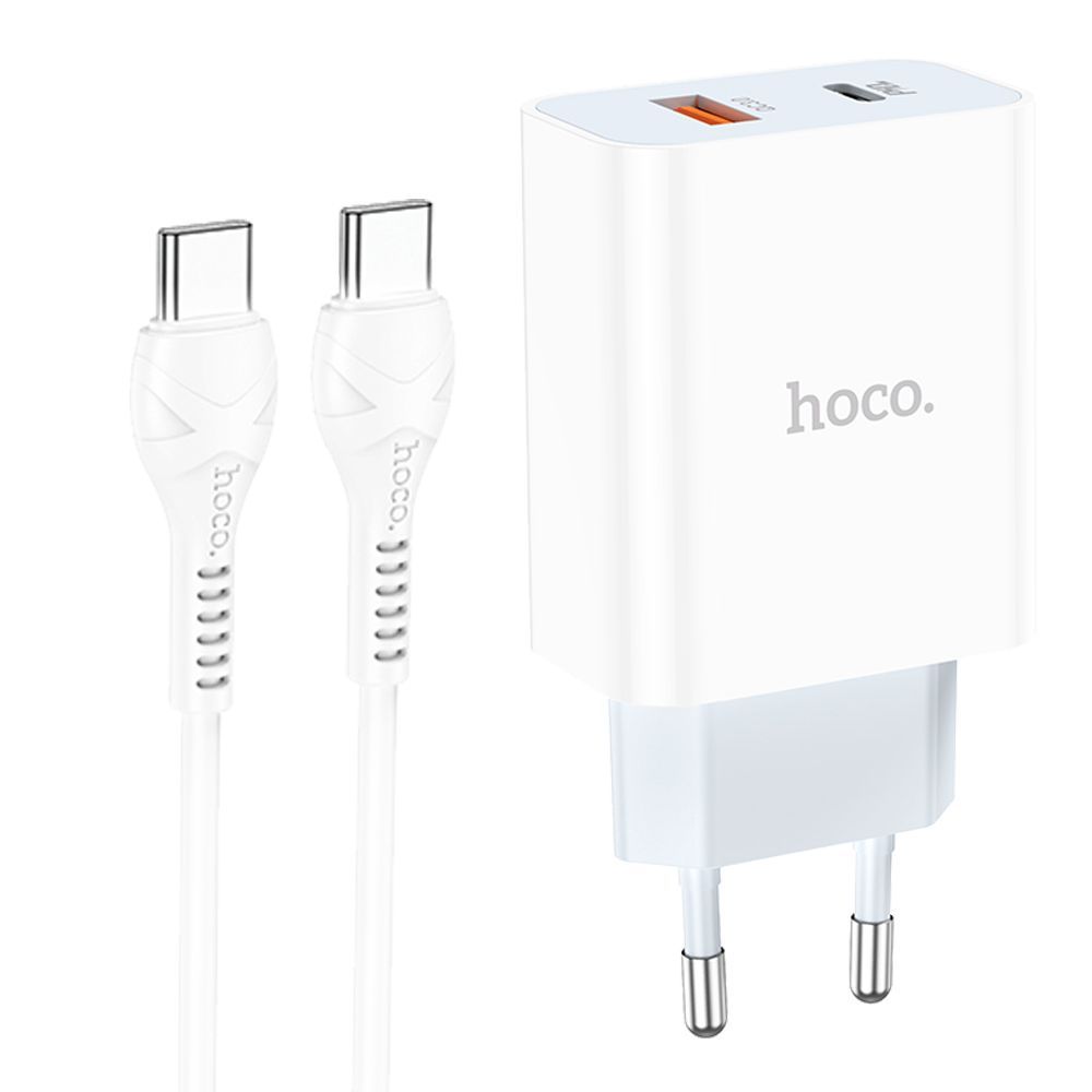 СЗУ HOCO C97A 1xUSB, 1xUSB-C, 3А, PD20W, QC3.0 + USB-C кабель Type-C, 1 м (белый)