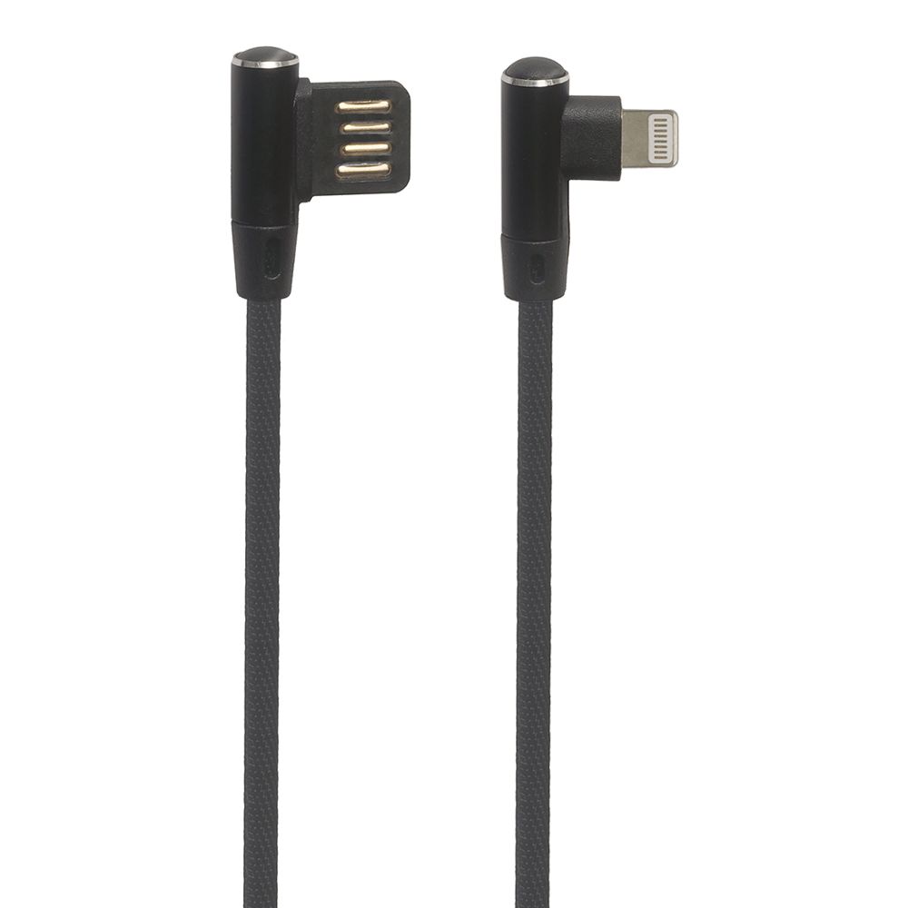 USB кабель "LP" для Lightning 8-pin оплетка Т-порт 1м. (черный/европакет)