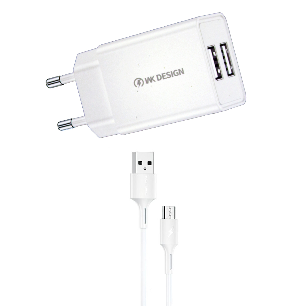 СЗУ WK WP-U119m 2xUSB, 2А + кабель MicroUSB, 1м (белый)