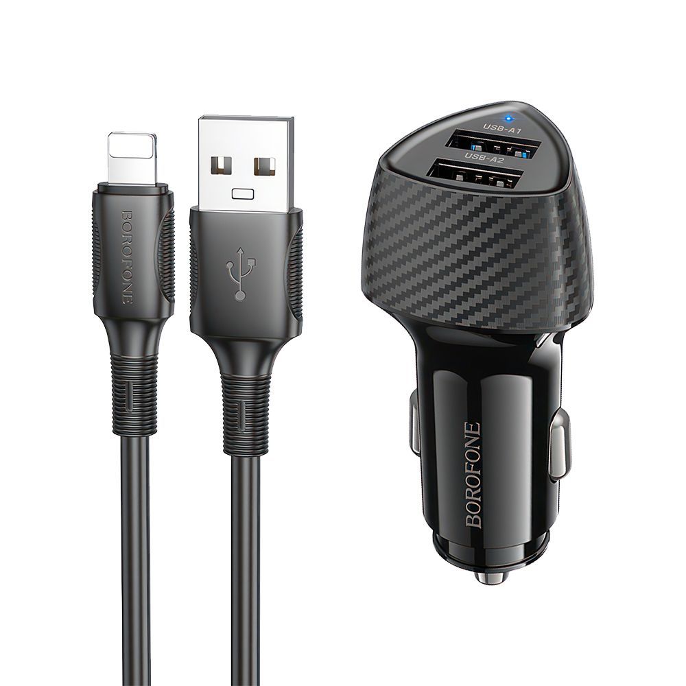 АЗУ BOROFONE BZ31A Solid 2xUSB, 3.4А + кабель Lightnin 8-pin (черный)
