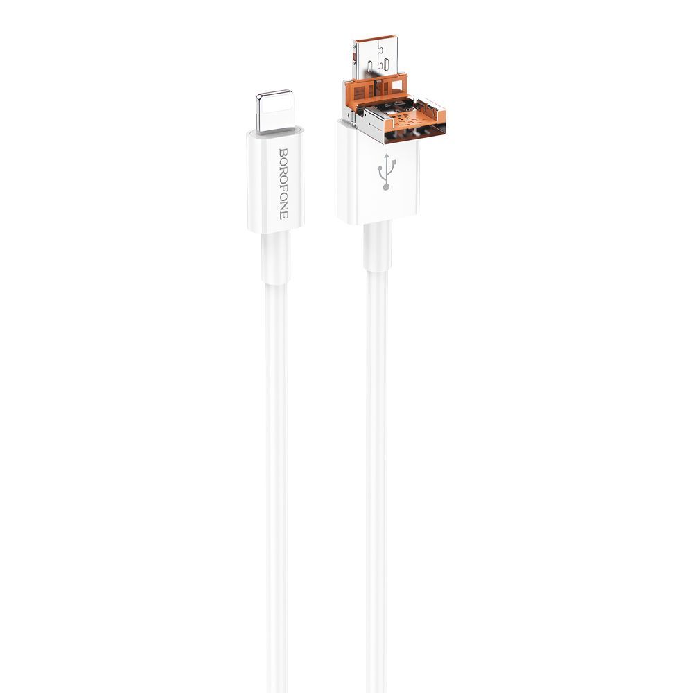 USB/USB-C кабель BOROFONE BX102 Winner Lightning 8-pin, 2.4А, PD27W, 2в1, 1м, TPE (белый)
