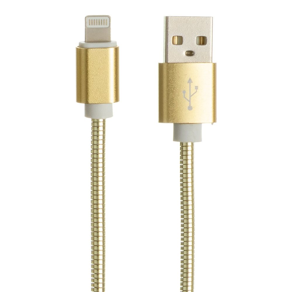 USB кабель "LP" для Lightning 8-pin Металлическая оплетка 1м. (золотой/европакет)