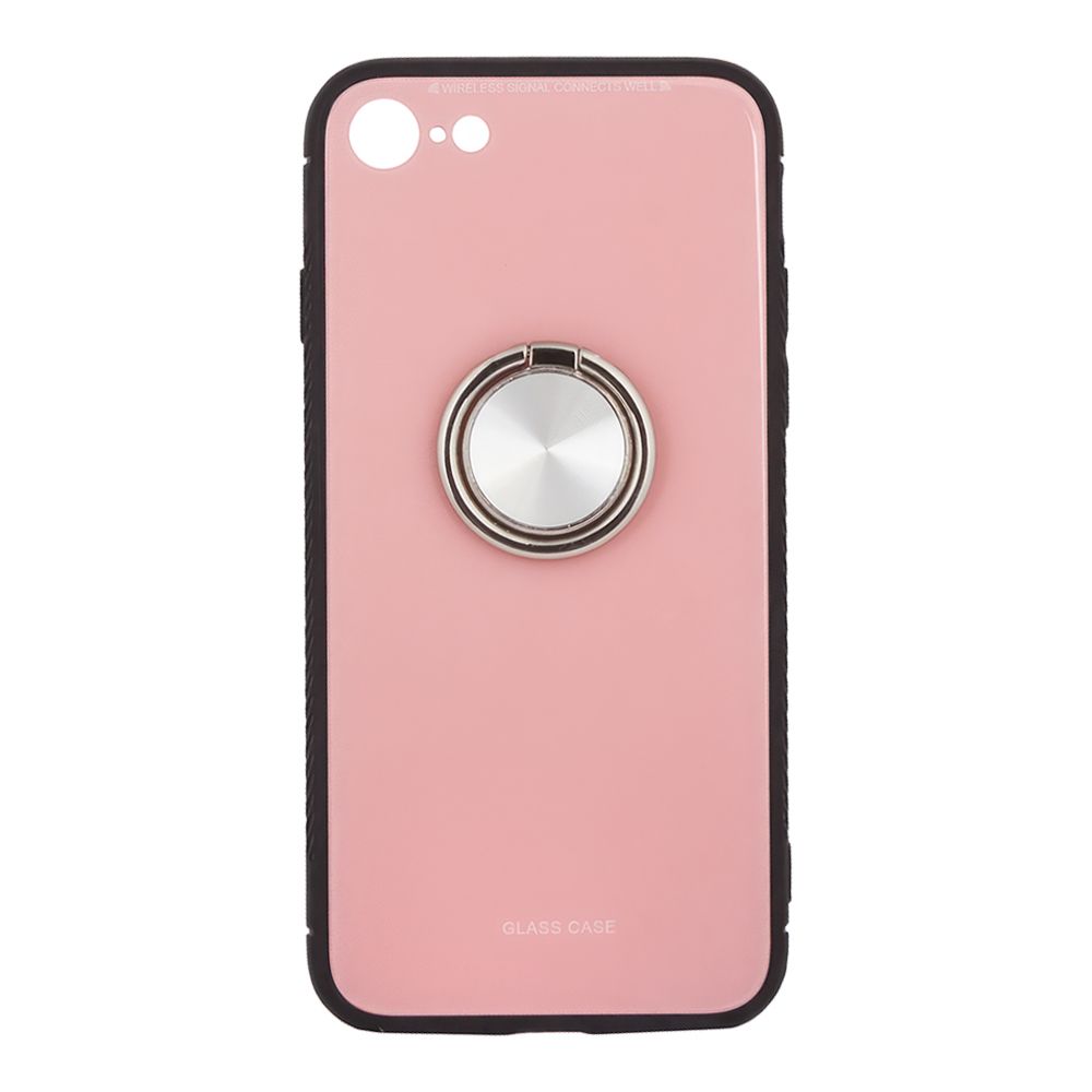 Защитная крышка "LP" для iPhone SE 2/8/7 "Glass Case" с кольцом (розовое стекло/коробка)