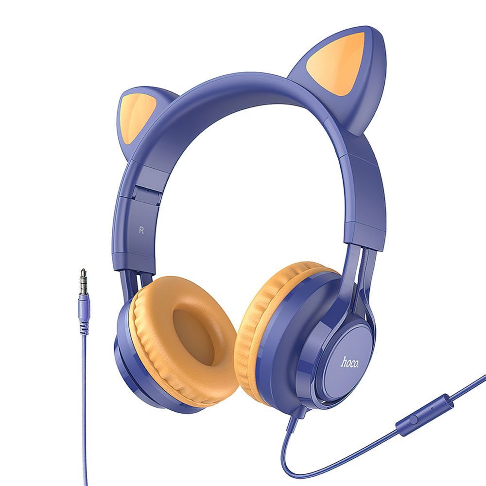 Гарнитура HOCO W36 Cat Ear 3.5мм, накладная, "ушки", 1.2м (синий)