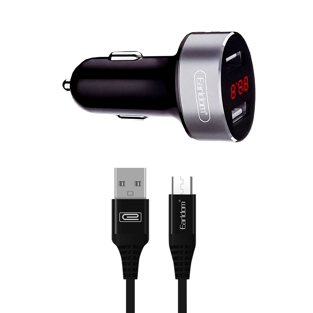 АЗУ Earldom ES-121M 2xUSB, 2.1A, LED дисплей + кабель MicroUSB, 1м (черный)