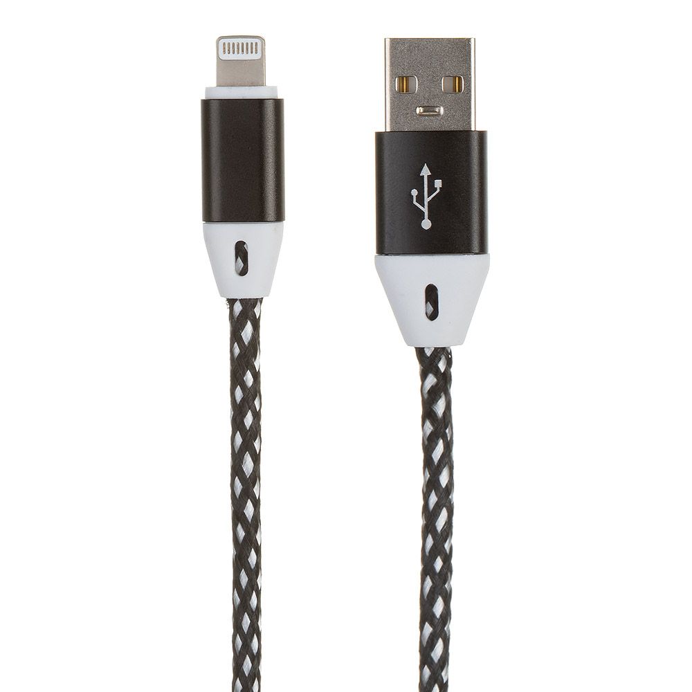 USB кабель "LP" для Lightning 8-pin оплетка и металлические разъемы 1м. (белый/европакет)