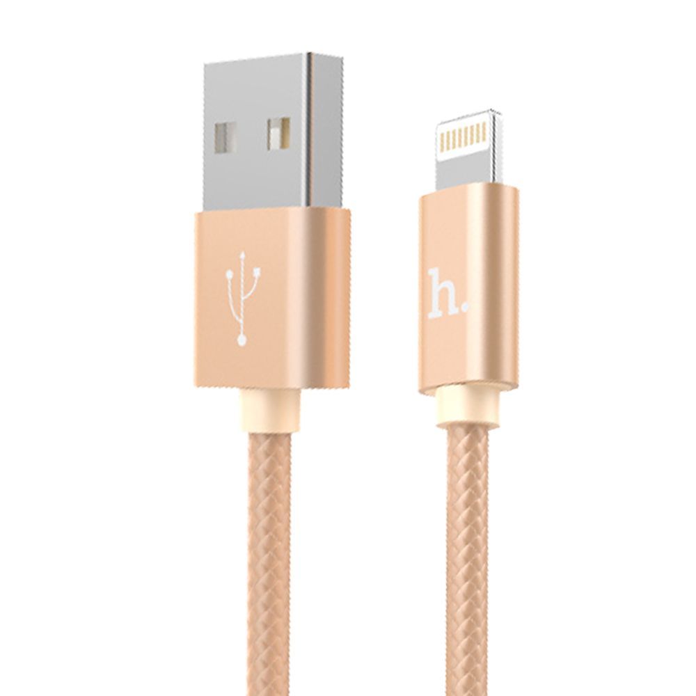 USB кабель HOCO X2 Knitted Lightning 8-pin, 2.4А, 1м, нейлон (золотой)