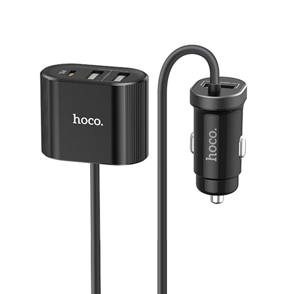 АЗУ HOCO Z35 Companheiro 1xUSB, 2.4А, 18W, QC3.0, LED, интегр кабель 2хUSB, 1xUSB-C, 1.2м (черный)