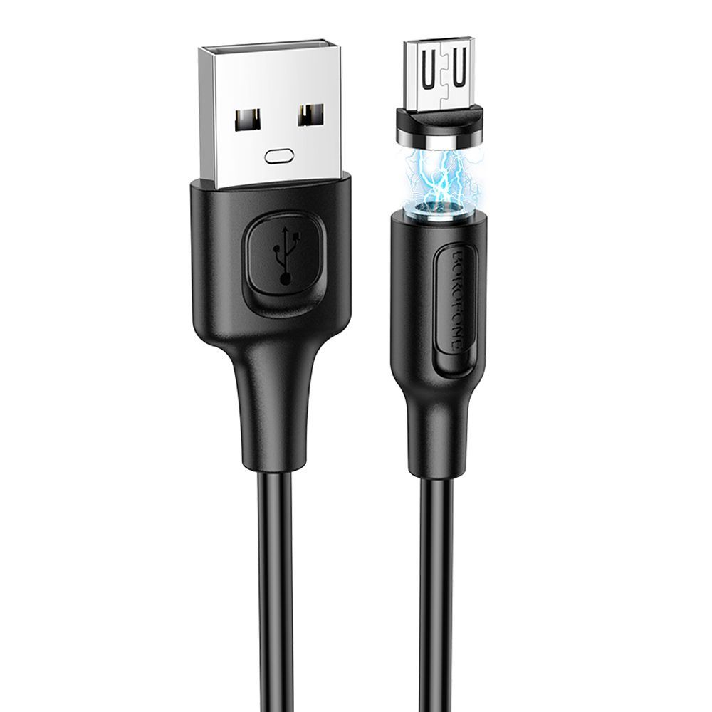 USB кабель BOROFONE BX41 Amiable MicroUSB, 2.4А, магнитный, 1м, PVC (черный) мятая упак 0L-00049995