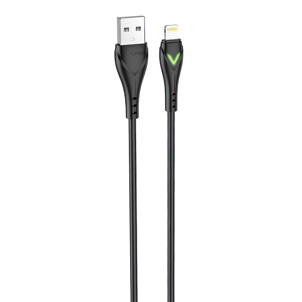 USB кабель BOROFONE BX65 Bright Lightning 8-pin, 2.4А, LED, 1м, TPE (черный)