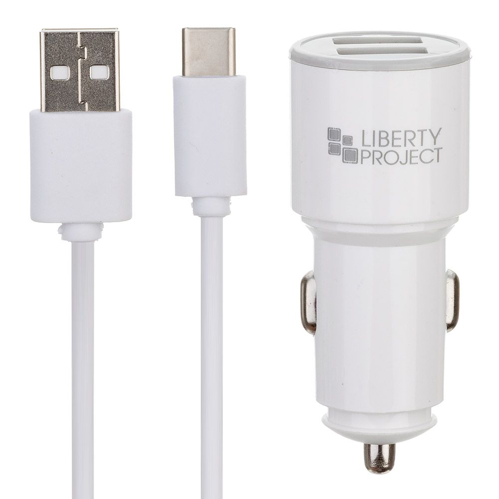 АЗУ "LP" Barrel Series 2хUSB 2.1А + USB кабель Type-C (белое/коробка)
