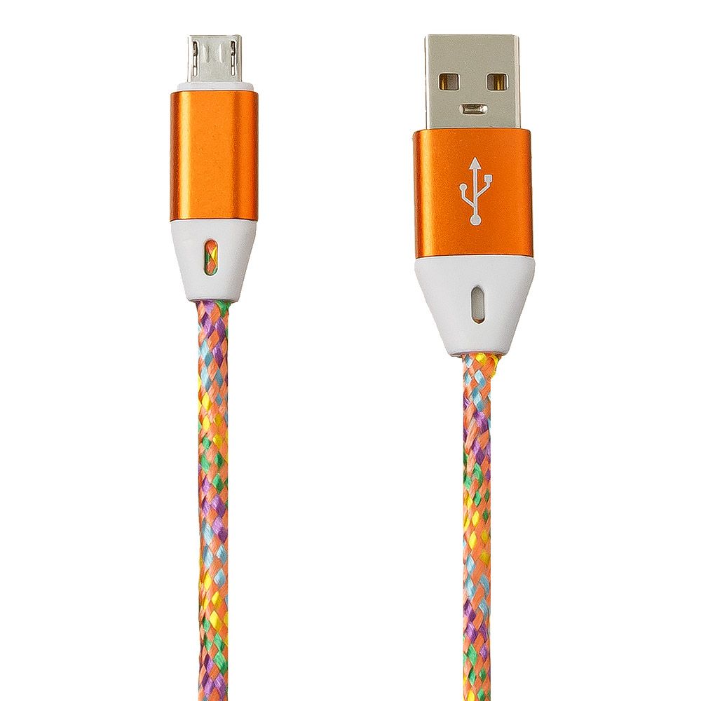 USB кабель "LP" Micro USB оплетка и металлические разъемы 1м. (оранжевый/европакет)