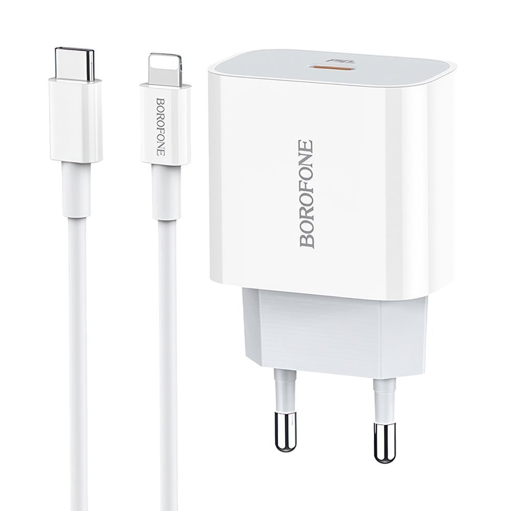 СЗУ BOROFONE BA38A Plus Speedy 1xUSB-C, 3А, PD20W, QC3.0 + USB-С кабель Lightning 8-pin, 1м (белый)