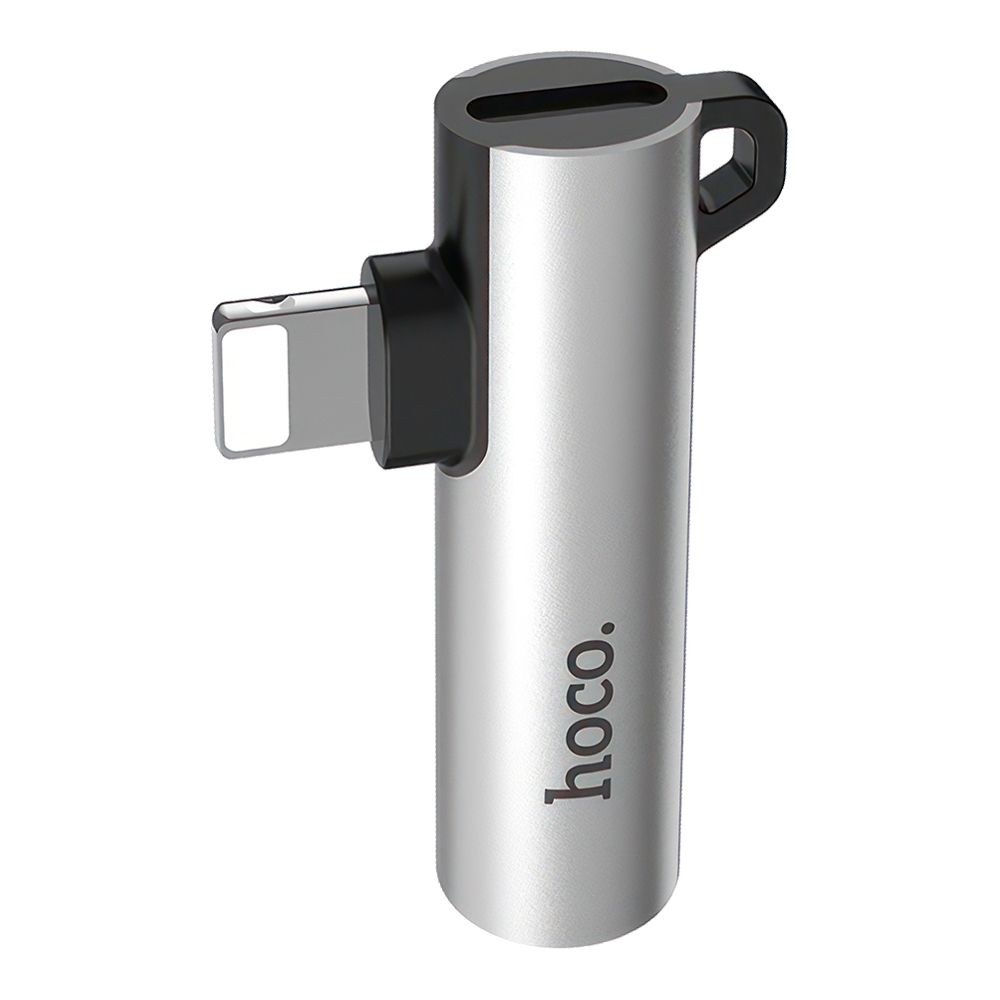 Аудио адаптер HOCO LS21 Lightning 8-pin на Lightning 8-pin/3.5мм, зарядка и аудио (серебряный)