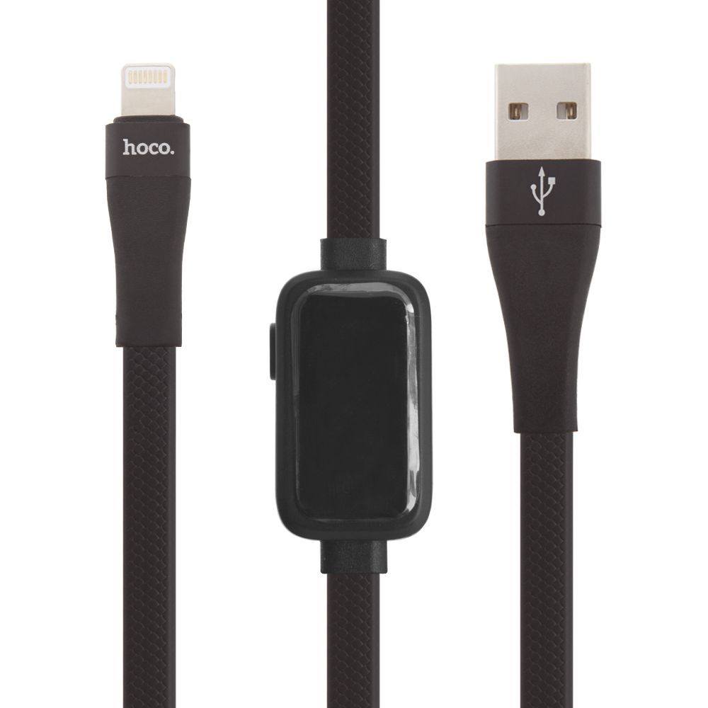 USB кабель HOCO S4 Timing Lightning 8-pin, 2.4А, LED дисплей, 1.2м, TPE (черный)