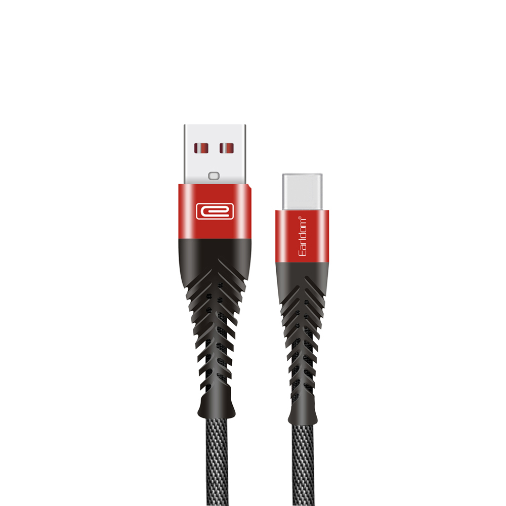 USB кабель Earldom EC-061C Type-C, 2.4А, 1м, нейлон (черный/красный)