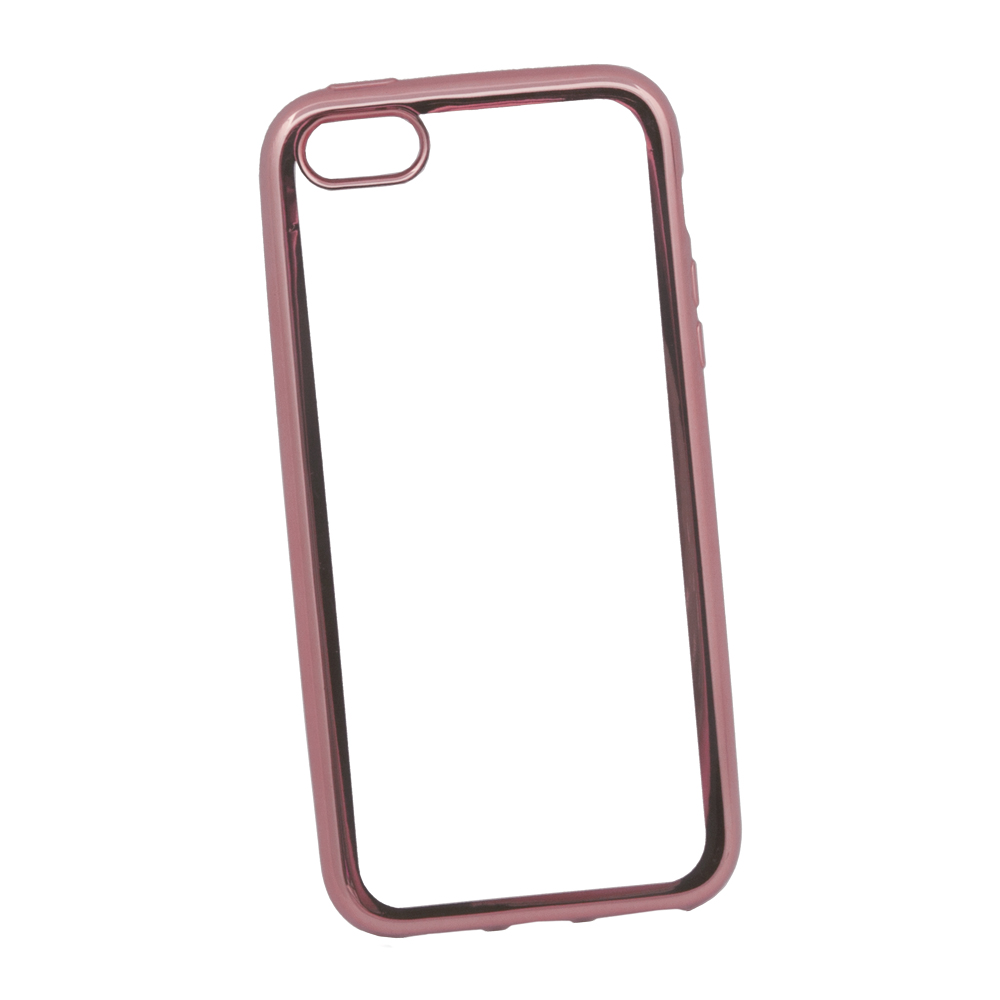 Силиконовый чехол "LP" для iPhone 5/5s/SE TPU (прозрачный с розовой хром рамкой) коробка