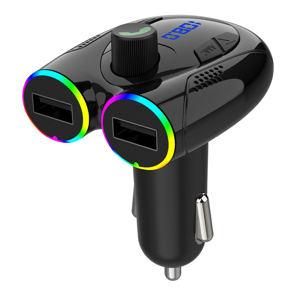 АЗУ Earldom ET-M77 2xUSB, 3A, BT 5.0, LED дисплей, FM, MicroSD, USB flash (черный)