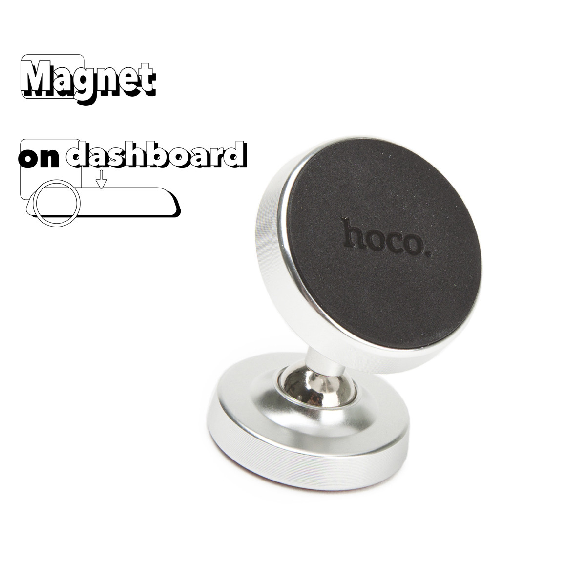 Держатель в авто HOCO CA36 plus магнитный, на панель (серебряный)