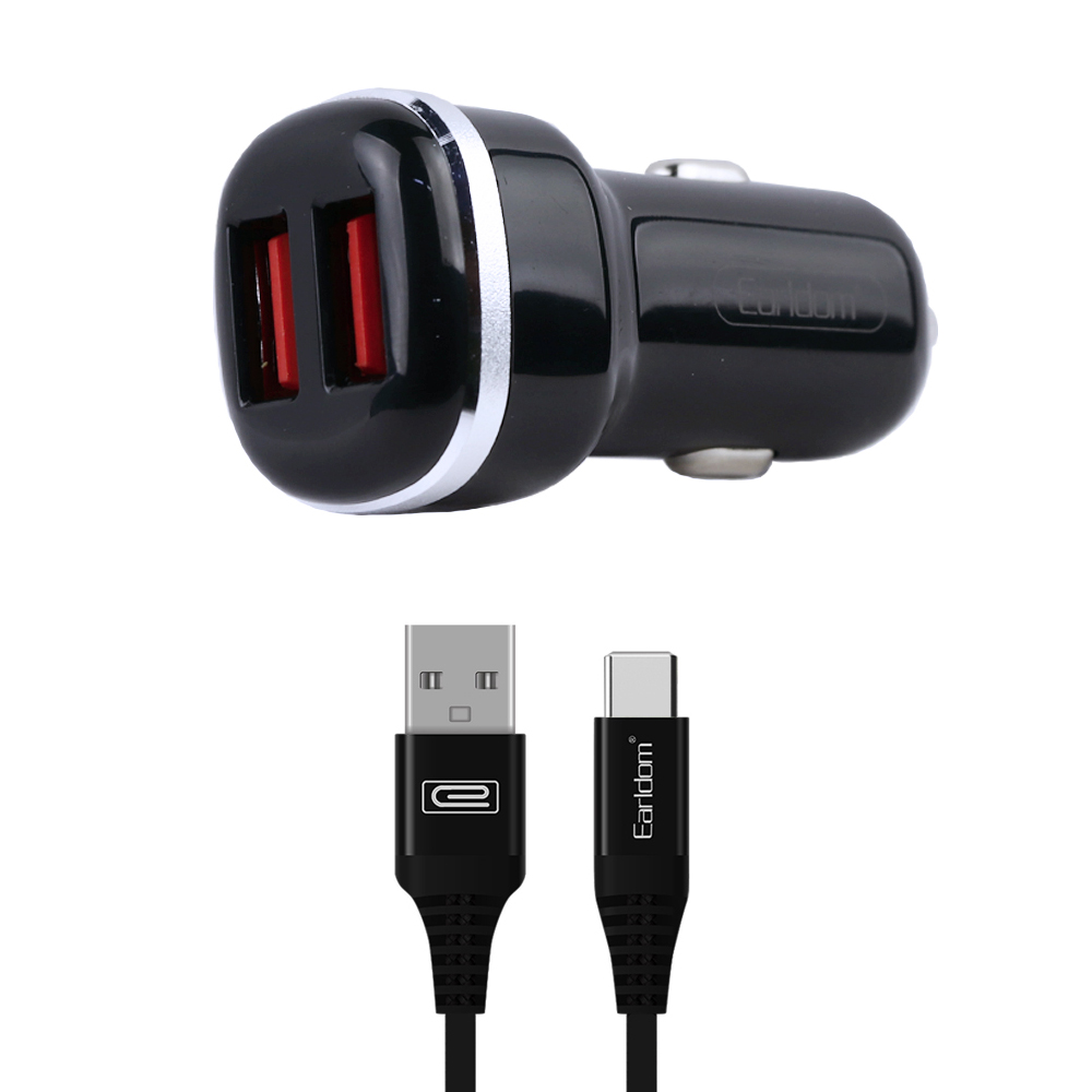 АЗУ Earldom ES-138C 2xUSB, 2.4A + кабель Type-C, 1м (черный)