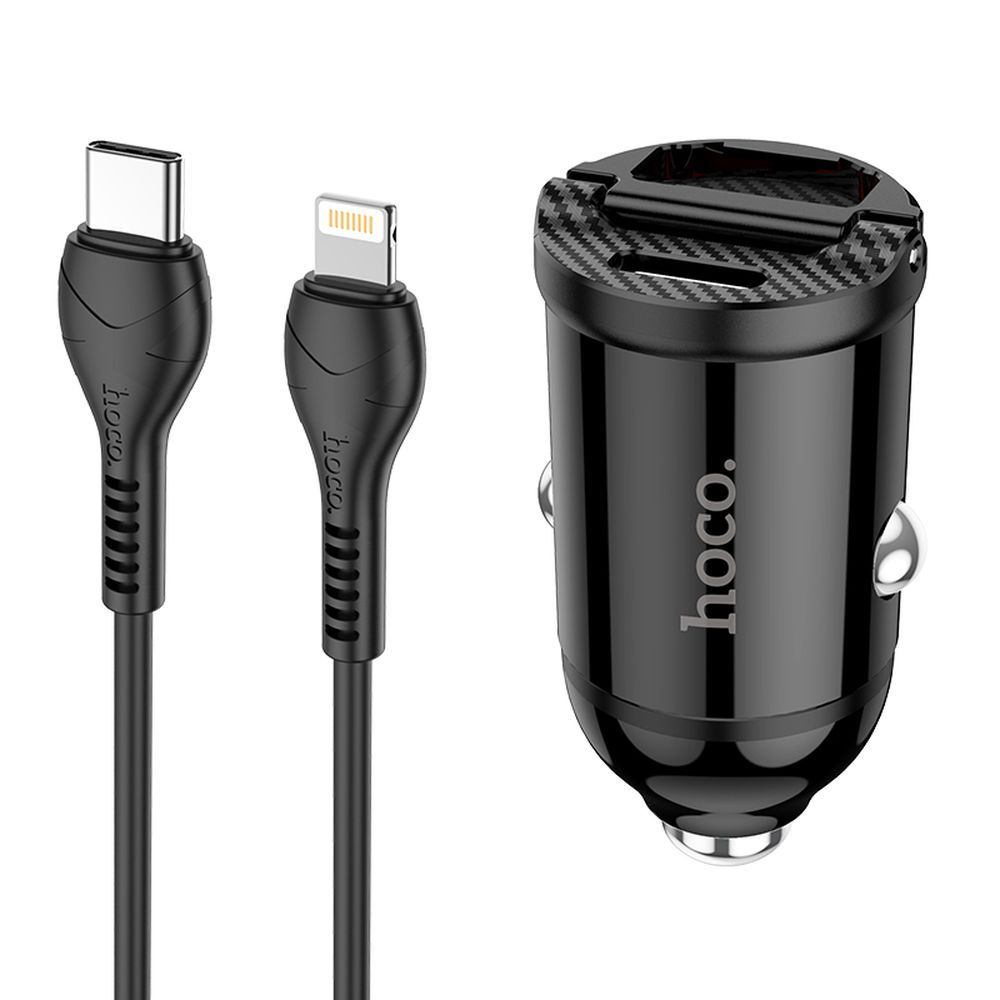 АЗУ HOCO NZ2 Link 1xUSB, 1xUSB-C, 4.8А, PD30W, QC3.0 + USB-C кабель Lightning 8-pin, 1м (черный)