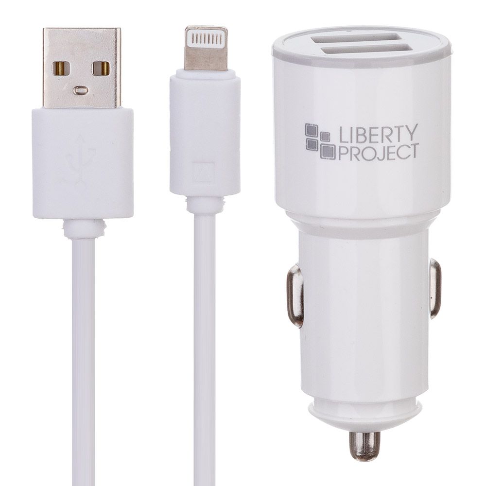 АЗУ "LP" Barrel Series 2хUSB 2.1А + USB кабель Apple Lightning 8-pin (белое/коробка)