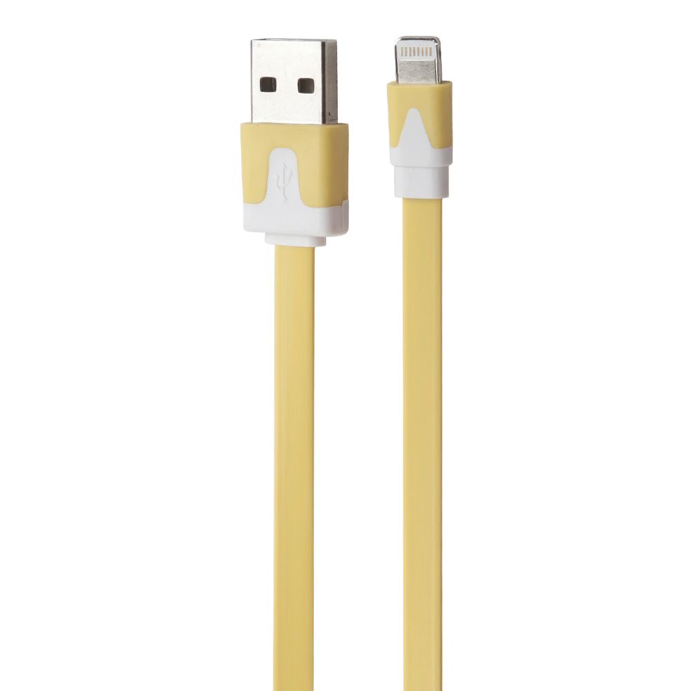 USB кабель "LP" для Apple iPhone/iPad Lightning 8-pin плоский узкий (желтый/коробка)