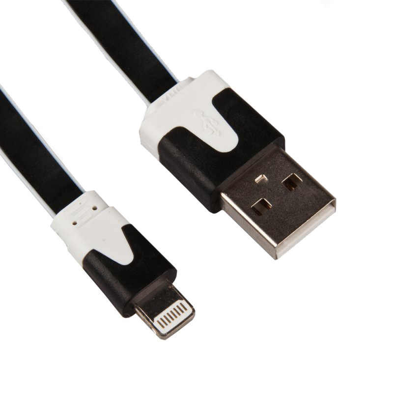USB кабель "LP" для Apple iPhone/iPad Lightning 8-pin плоский узкий (черный/коробка)