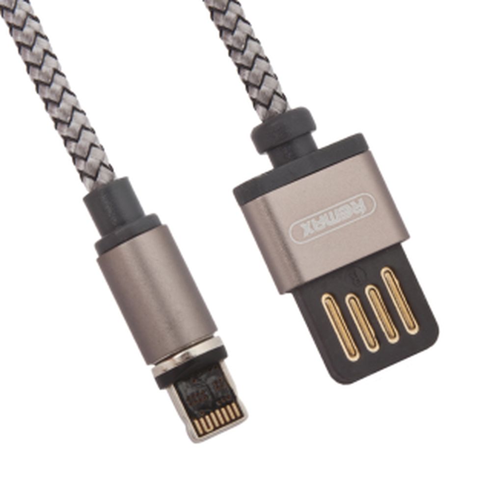 USB кабель REMAX RC-095i Gravity Lightning 8-pin, магнитный, 1м, нейлон (черный/серый)