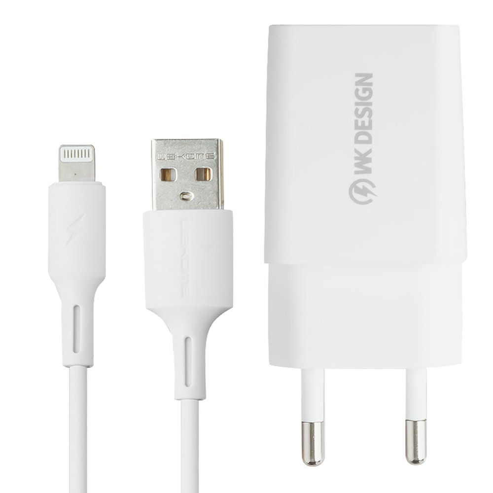 СЗУ WK WP-U119i 2xUSB, 2А + кабель Lightning 8-pin, 1м (белый)