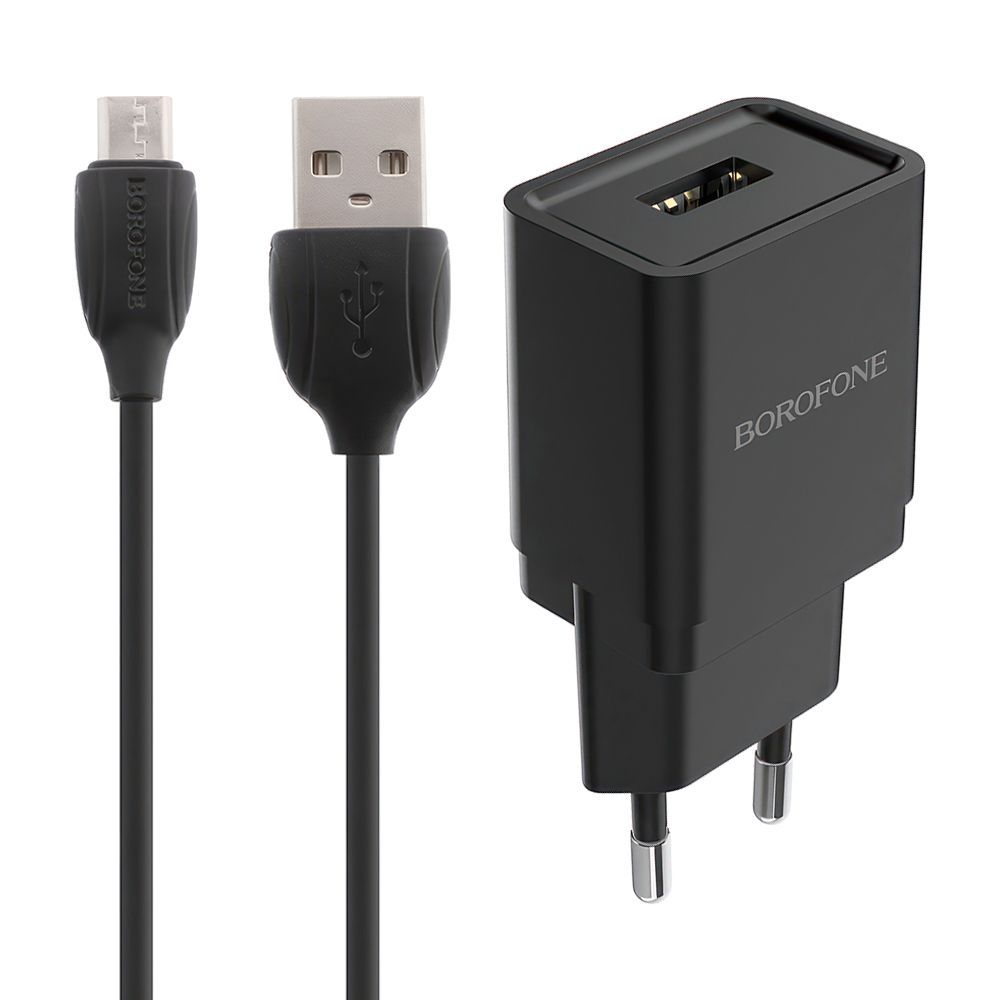 СЗУ BOROFONE BA19A Nimble 1xUSB, 1А + кабель MicroUSB, 1м (черный)